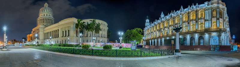 5612P-33P-Cuba-Havanna-Capitel-und-Theater-Panorama-Nacht-HDR1