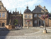 3544E Radfahrer auf Markplatz Bückeburg vor Schlosstor gemalt 60x80 Print